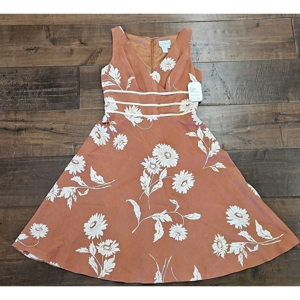 Vintage‎ Y2k Linen Blend Adrianna Papell Womens Size 6 Floral Sleeveless Dress